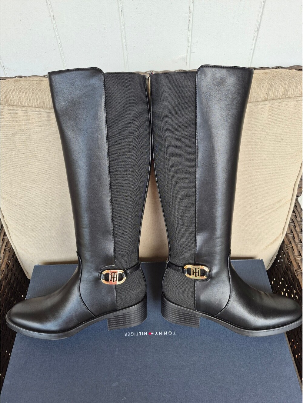 Tommy Hilfiger "Imizza" Black Faux Leather Knee-High Riding Boots Size 7.5 NIB